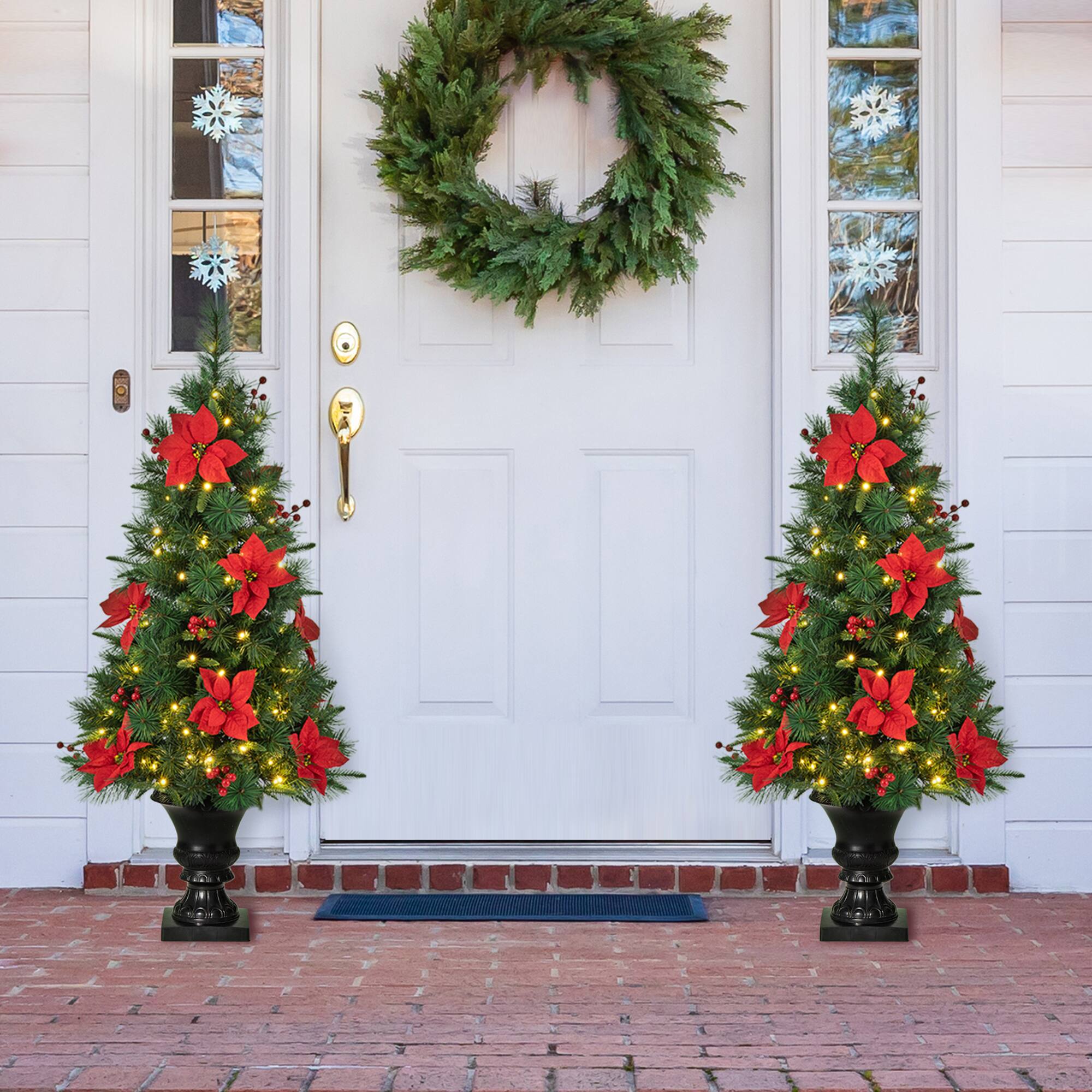 2 Pack 4ft. Pre-Lit Pine Artificial Christmas Porch Tree